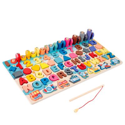 China Cartoon Toy Kids Montessori Multifunction Math Counting Board Educational Toy 7 in 1 Puzzle Wooden Toys for Children for sale