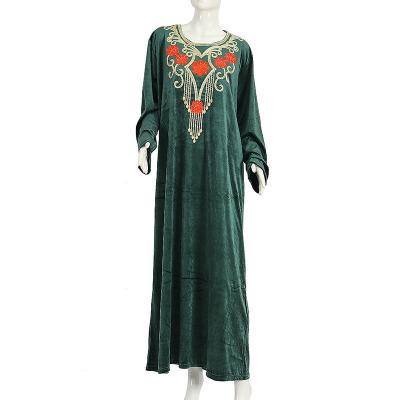 China Ultra Fine Hair Creative Turkish Muslim Women's Casual Comfortable Round Neck Robe Floor Dress Traditional Islamic Women's Clothing for sale