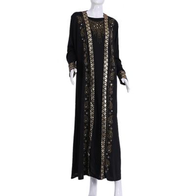 China Polyester Latest designs abaya turkish robe jilbab 2 pieces long sleeves dubai maxi casual burka muslim diamonds dresses for veiled women for sale