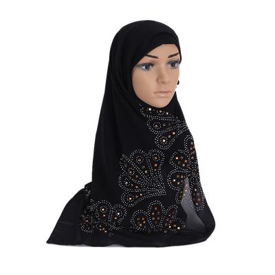 China Quick-drying Fashion Hot Drill Turban Chiffon Yarn Lace Style Even Size Quick Dry Muslim Ladies Party Turban luxe satin crinkle instant hijab for sale