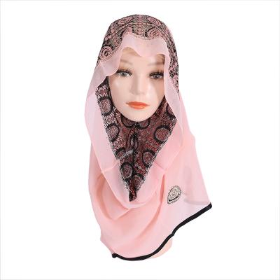 China Quick-drying Customized Personalized Dubai Arab Ladies Elegant Hijab Islamic Muslim Ethnic Style Polyester Lace Overlay Hijab for sale