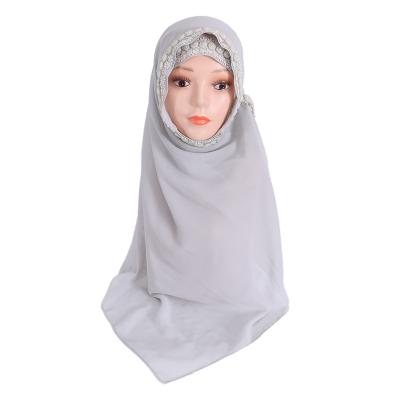 China Quick-drying Newest Islamic Fashion Women's Soft Polyester Lace Hijab Scarf Smooth Tulle Shawl Arabian Muslim Women's Casual Hijab for sale