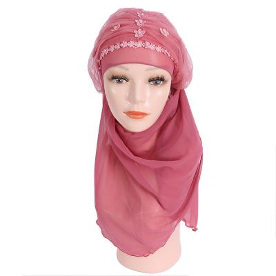 China Quick-drying Islamic Turkish Women Pure Color Abaya Scarf Hijab Delicate Embroidery Shawl Long Hijab With Lace for sale