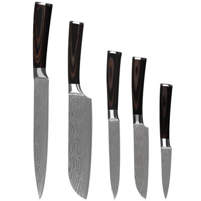 China 5pcs/Set Kitchen Knife Stainless Steel Kitchen Fruit Vegetable Meat Bone Viable Knives Color Wooden Handle Cooking Tools for sale