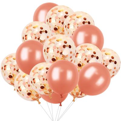 China Advertising Toy Golden Light Pink and white paper confetti dots, 6 pieces of Rose Gold Latex Balloon for sale