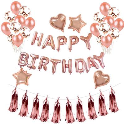 China Advertising Toy Birthday Decorations Rose Gold Package For Girl, Happy Birthday Banner Foil Balloon Set for sale