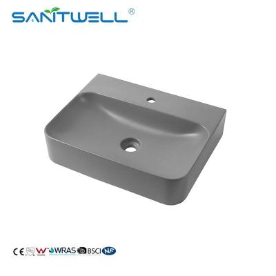 China 2022 New Design AB8522 Ceramic Wash Hand Basins Matt Grey Rectangle Shape Above Counter Sinks for sale