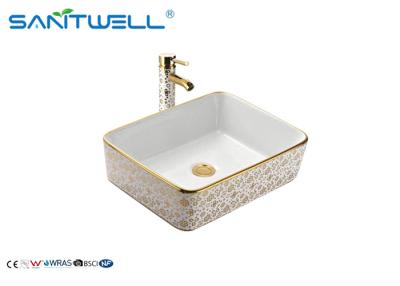 China Gorgeous Bathroom Ceramic Basin / Flower Gold Counter Top Wash Basin AB8025G for sale