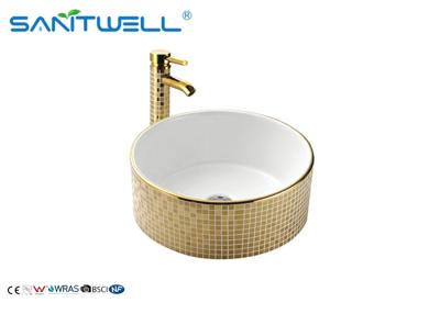 China Golden Decal Ceramic Wash Basin / Various Colors Porcelain Bathroom Basin AB8118D for sale