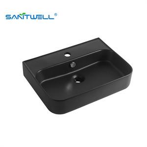 China Matt black glaze Modern rectangular Art Wash Basin Color Wash Ceramic Basin vanity Wall hung Basin for sale