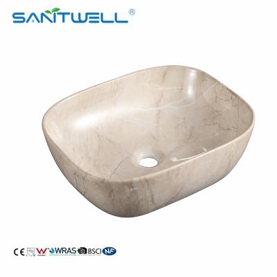 China De hete verkoop boven tegenbassin daalt sanitair met de hand gemaakt marmeren de was ceramisch bassin van warenbassins Te koop