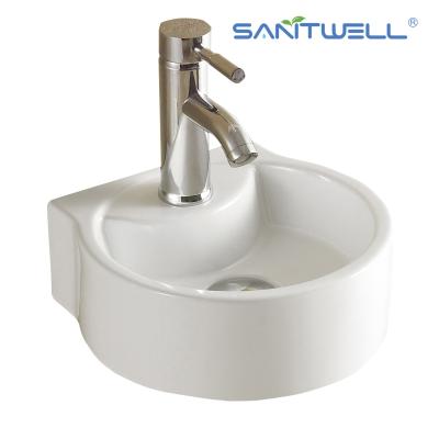 China Keramisches Becken AB8301 Weiß über Gegenbecken Schiff-Wannen-Reinigungs-Becken Countertop-ultra dünnem Rand-Badezimmer Art Basin zu verkaufen