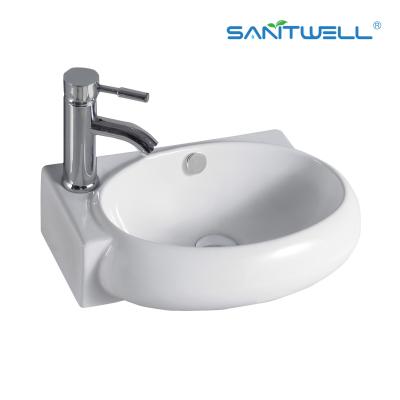 China Keramisches Becken AB8303 Weiß über Gegenbecken Schiff-Wannen-Reinigungs-Becken Countertop-ultra dünnem Rand-Badezimmer Art Basin zu verkaufen