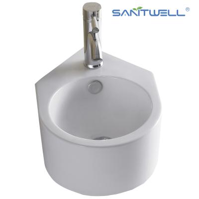 China Lavado a mano del cuarto de baño AB8313 sobre los fregaderos redondos pared-colgados blancos del lavabo de las mercancías sanitarias de cerámica contrarias del lavabo en venta