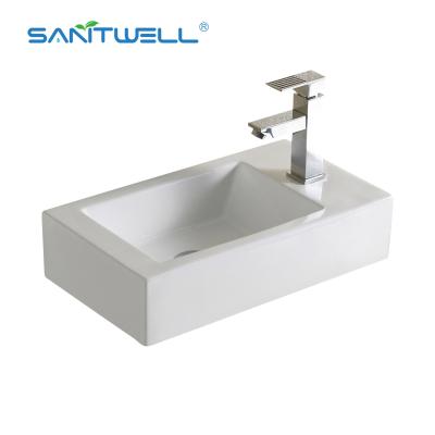 China AB8353 New Arrival White Bathroom Ceramic Basin Rectangular Above Counter Basin for sale