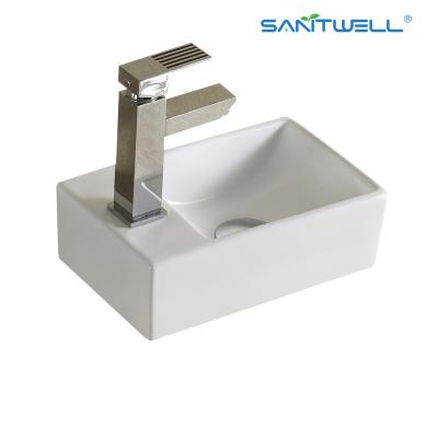 China AB8402 Single hole modern ceramic basin sanitary ware white table above counter basin top rectangular lavabo bowl for sale