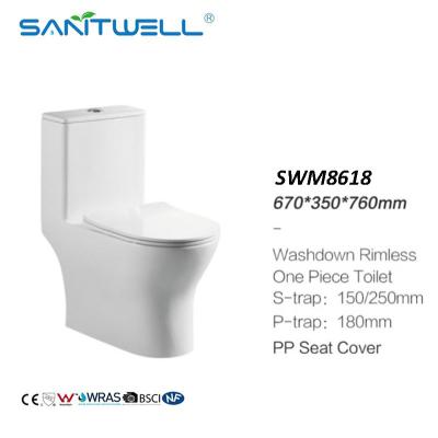 Cina Closestool umano SWM8618 della toilette di stili di Chaozhou di washdown del modello occidentale bianco popolare dell'un pezzo solo in vendita