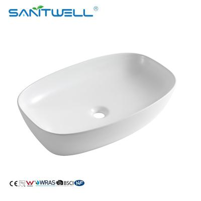 China Lavabo de cerámica de la forma de AB8483A del fregadero rectangular del cuarto de baño para el cuarto de baño sobre la encimera en venta