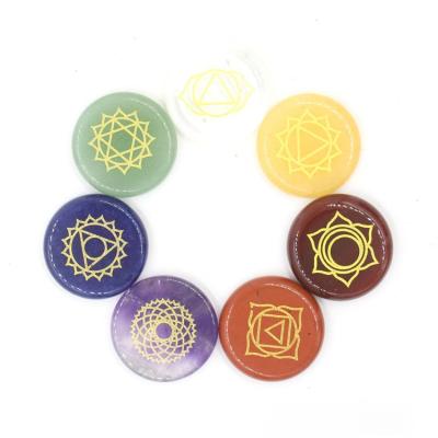 China China 7 Chakra Stones Set Natural Healing Crystal With Engraved Symbols Worry StoneTherapy Excellent Helper For Worry for sale