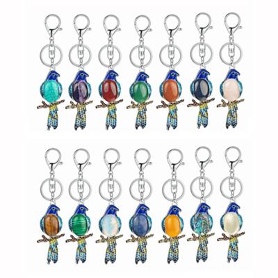 China Bird Key Chain Rings Women Metal Key Chain Rings Quartz Silver Animal Gemstone Animal Jewelry Crystal Accessories for sale