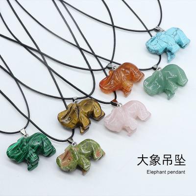 China Crystal Hand Carved Elephant Gemstone Pendant For Making Jewelry Women Men Healing Protection Lucky Charm 26x38mm Mothers Day Gift for sale