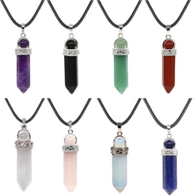 China Natural Gemstone Big Blackhead Necklace Meditation Casual/Sport Healing Headed Chakra Scarf Crystal Stone Hexagonal Pendants Jewelry for sale