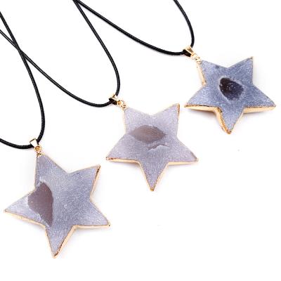 China Handmade BOHEMIA Crave Crystal Agate Geode Stars Shape Druzy Quartz Necklace Pendants For Jewelry Making DIY Women Men Natural Stone for sale