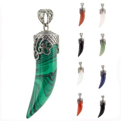 China FASHIONABLE Natural Gemstone Wolf Tooth Pendant Necklace Pepper form Crystal Quartz Collectibles Silver Accessories Handmade Jewelry Charm for sale