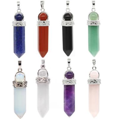 China Natural Vintage Gemstone Bullet Meditation Healing Headed Chakra Crystal Stone Pendants For Necklace Jewelry Making for sale