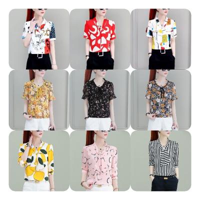 China 2022 summer new design floral shirt anti-pilling chiffon women short sheath age range style shirt discount tops for sale