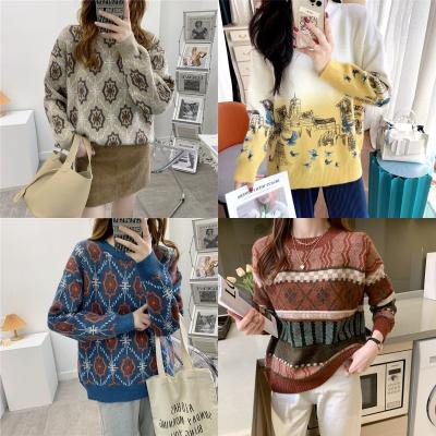 China 2021 autumn winter new fashion long sleeve sweater Korean version anti-wrinkle wind show thin lazy sweater long round neck for sale