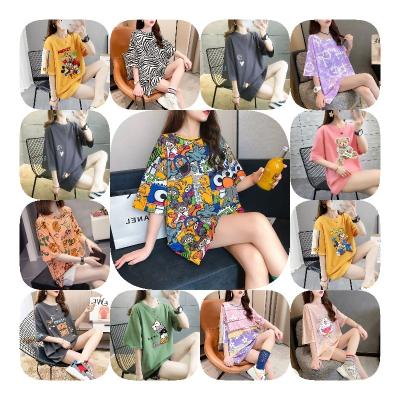 China Manufacturers anti-shrinkage wholesale loose version of foreign trade summer new sundry round collar of women's short sleeve T-shirt Co for sale