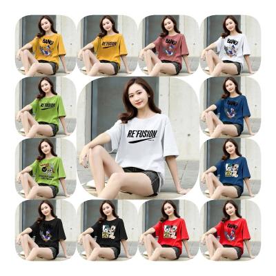 China 2022 summer new Korean women's middle women's tail foreign trade T-shirts anti-shrink large size and short goods wholesale inventory for sale