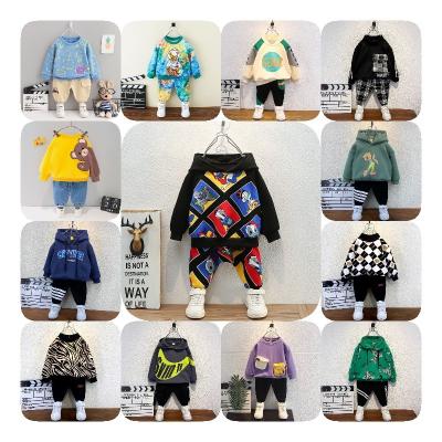 China new Anti-wrinkle boys and girls autumn and winter hoodie suits western casual trend cartoon baby with fleece suits for sale