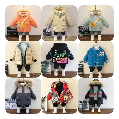 China Winter boys western style workable style new thickened down coat cotton-padded medium cotton-padded jacket large long coat fur collar for sale