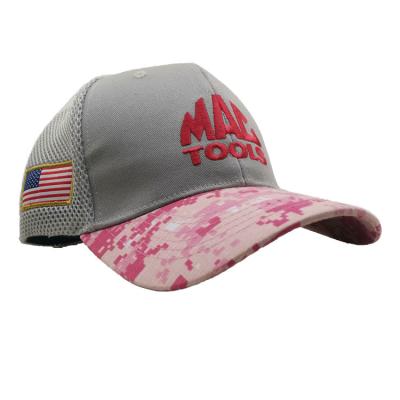 China JOINT Sports Hats High Quality Custom Hats All Colors Embroidery Flat Sponge Gorras Pink Camouflage Brim Fitted Mesh Baseball Hats Caps for sale