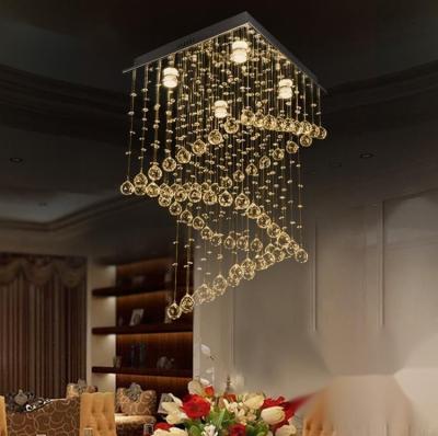 China Modern Adjustable Height Staircase Chandelier Black Stainless Steel Crystal LED Chandelier for sale