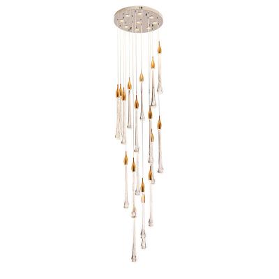 China 80CRI Crystal Staircase Ch chandelier Round Adjustable Height LED Gold Metal Mounted for sale