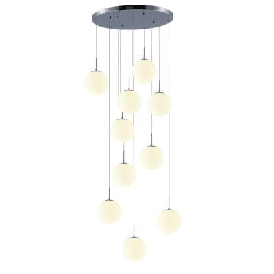 China Contemporary LED Staircase Chandelier Light Fixture with Adjustable Height Glass Balls in White for sale