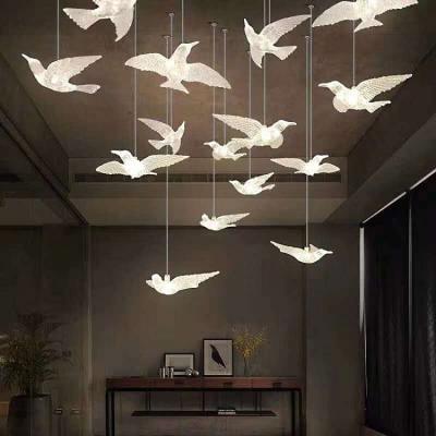 China Art Deco Stainless Steel LED Black Bird Stairway Chandelier Modern for sale