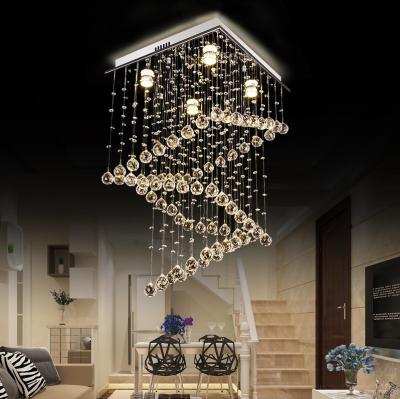 China Silver Led Indoor Lighting for Living Room House Decor High Ceiling Villa Hotel Crystal Chandelier for sale