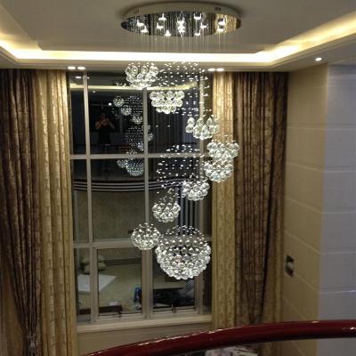 China Crystalline Stainless Steel LED Crystal Spiral Chandelier for Staircase Home Decor for sale