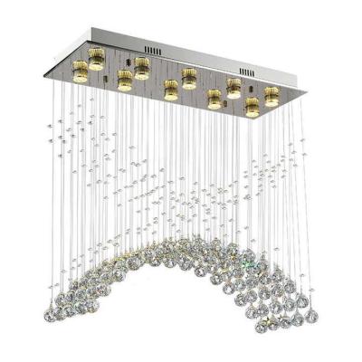 China Ceiling Mount Long Chandelier for Staircase Round Crystal LED Staircase Chandelier for sale