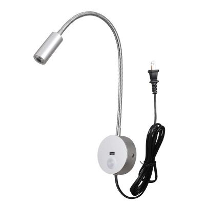 China Hotel Bedroom Wall Bed Silver LED Reading Light with Flexible Tube and 3W Power Other for sale