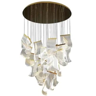 China Modern Custom Acrylic Long Ceiling Pendant Rotating Staircase Chandelier with LED Light for sale