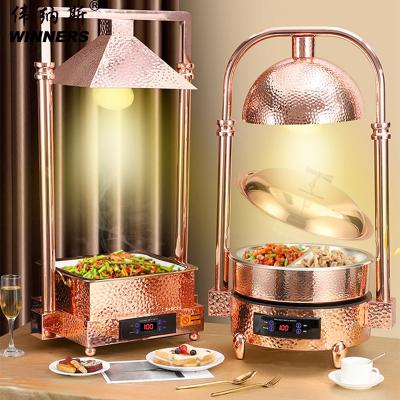 China Desktop Buffet Serving Stove Touch Control Rose Gold Stainless Steel 6kg Food Warmer lamp for sale