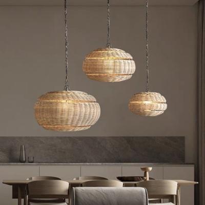 China Switch Control Wicker Rattan Wooden Shade Hanging Ceiling Lamp for Handmade Lighting for sale