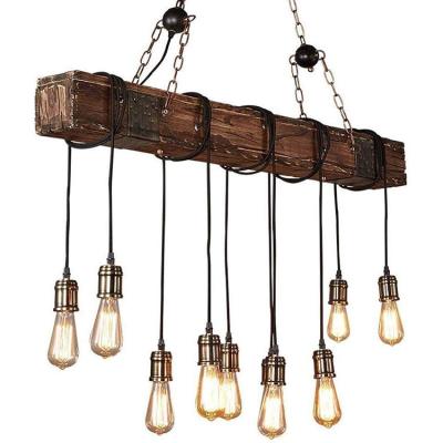 China 10-Light Farmhouse Drift Wooden Chandelier Pendant Light for Kitchen and Pool Table for sale