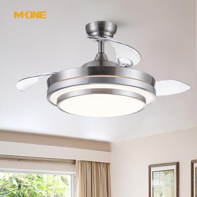 China Hidden Retractable ABS Plastic Blades LED Ceiling Fan Lamp for Modern Dinning Room for sale