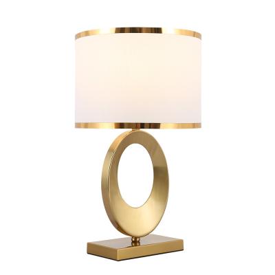 China Modern Decorative Bedroom Table Lamp with Shade in Beige Marble Base and Solid Brass for sale